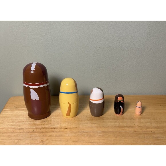Matryoshka 5pc Wood Dog Nesting Doll Set St Bernard Retriever Bulldog Beagle Pug - Picture 2 of 3